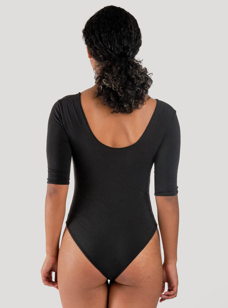 ballet bodysuit all cotton best fit scoop neck mid sleeves black 
