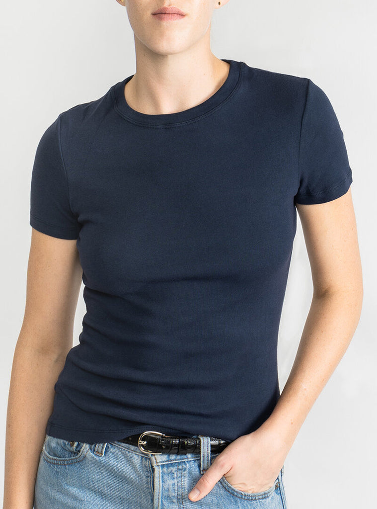 best women's cotton t-shirt with jeans in navy blue