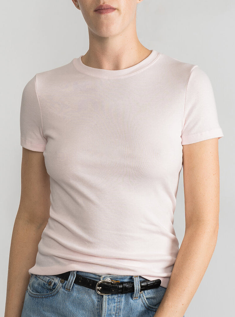Ballet pink soft cotton ribbed basic t-shirt with short sleeves