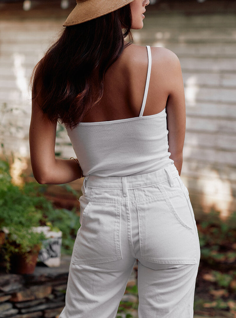 best white cotton camisole scoop neck line made in usa