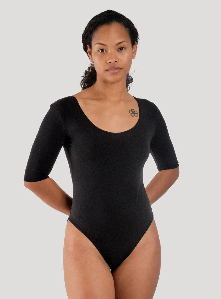 beautiful modern basic scoop neck bodysuit ballet style black softest cotton