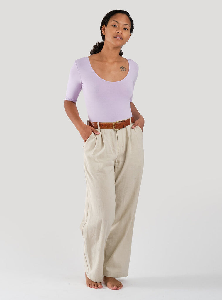 simple elegant scoop neck lavender light purple bodysuit high quality 100% all cotton 