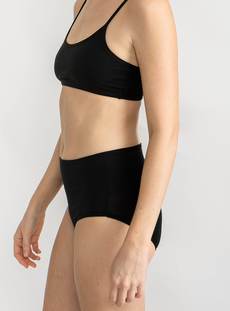 classic black women's high waisted briefs made in usa sustainable cotton