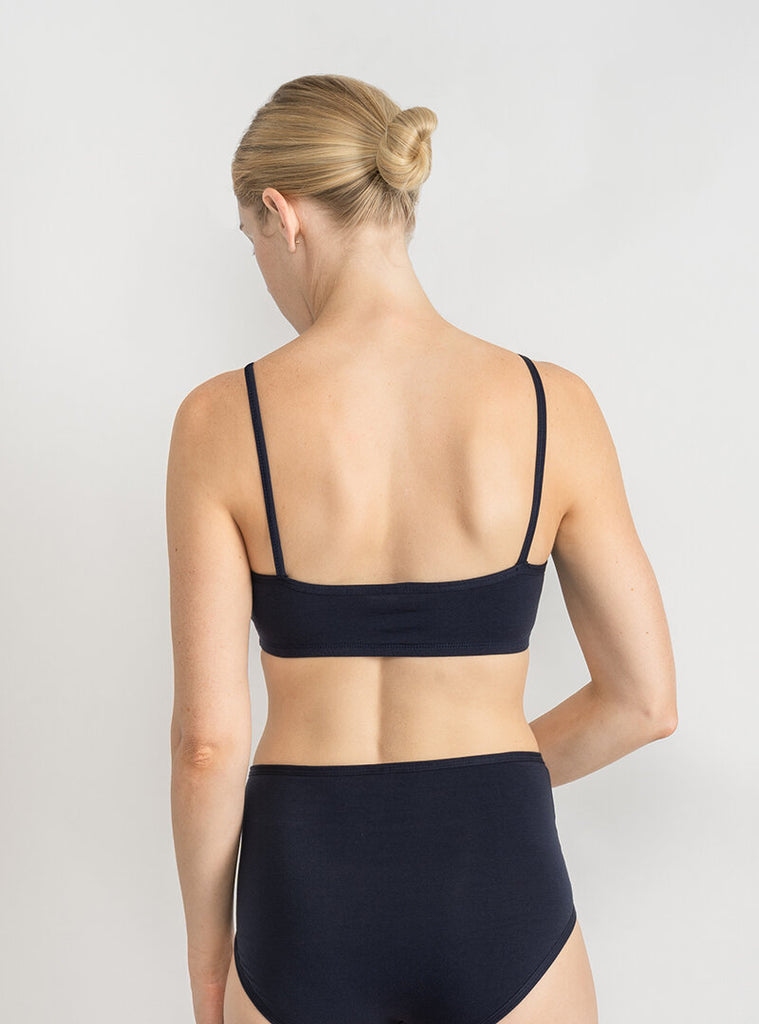 navy blue bralette wirieless unpadded modern basics fits all sizes