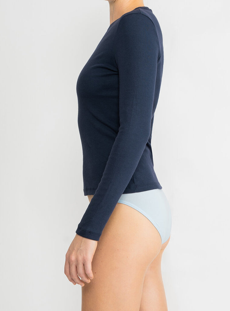 top selling navy blue long sleeve crew neck made in usa 100% cotton sustainable