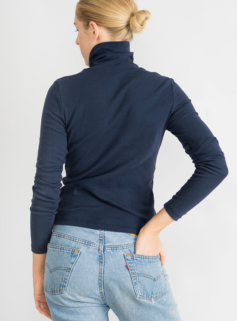 best fitting women's turtleneck in navy blue