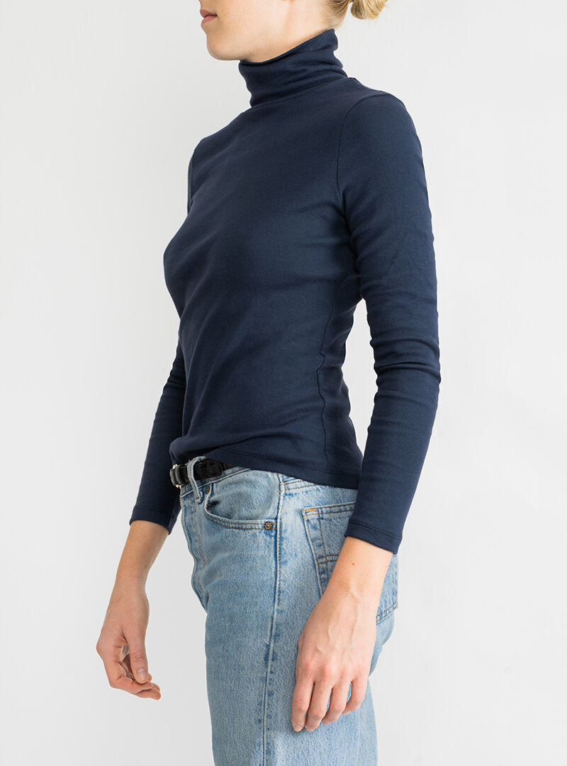 Navy blue cotton turtleneck shop