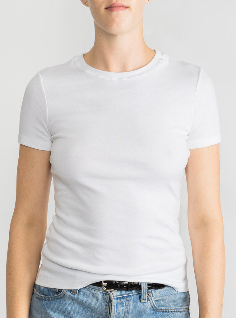 best classic white tee with jeans